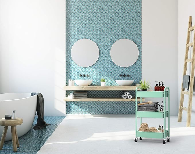 CAXXA 3-Tier Rolling Metal Storage Organizer - Mobile Utility Cart, Kitchen Cart with Caster Wheels (Aqua Green) - Image 9