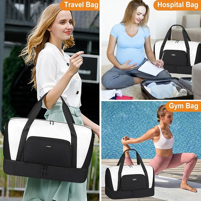 TIBES Travel Weekender Bag for Women, Overnight Bag with Shoe Compartment | 3PCS Large Travel Duffel Bag for Gym, Travel, Hospital, Business Trip, Carry On Tote, Wet & Dry Separation, Water Resistant - Image 7