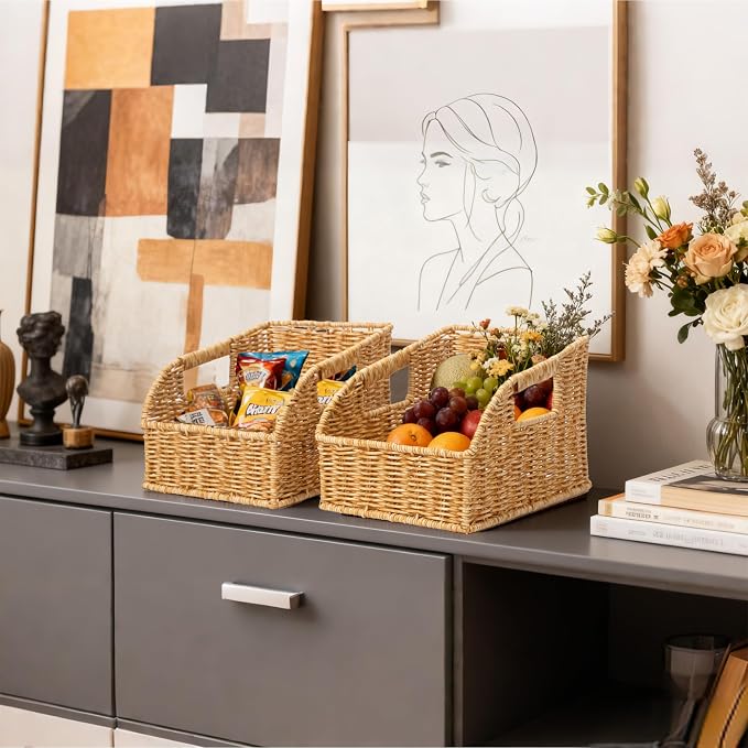 Brownlily Faux Wicker Pantry Storage Baskets, Natural-Single Set (3-Piece) | Handwoven Baskets for Organizing with Built-in Handles, All-Purpose Storage Baskets with Chalkboard for Shelves,Laundry Room - Image 7