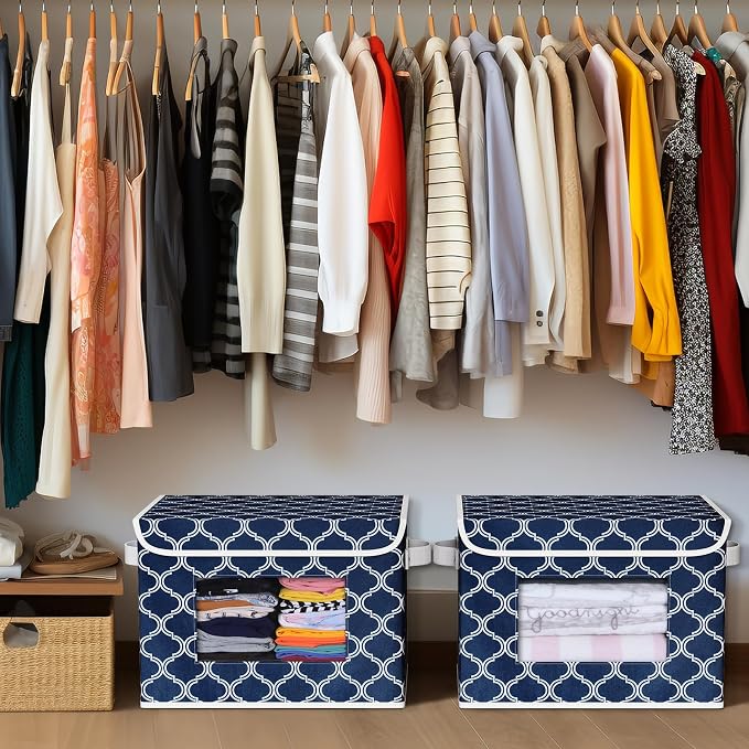 Univivi Fabric Foldable Storage Boxes with Lids, 4 Pack, Blue Lantern | 17 x 12 x 12 In Large Stackable Storage Bins with Lids, Closet Organizers and Storage Cube Basket for Home, Office, Bedroom - Image 6