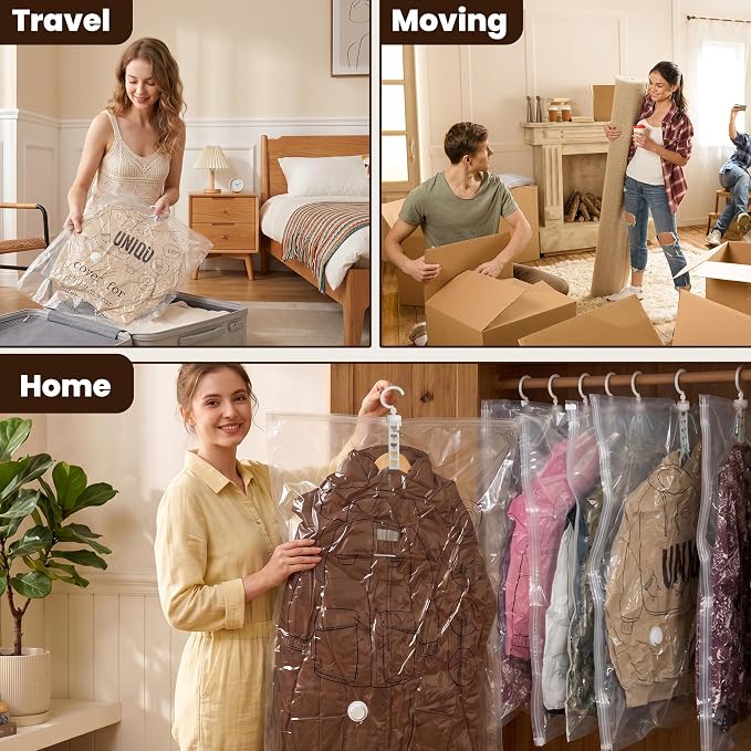 5 Pack Hanging Vacuum Storage Bags for Clothes Space Saver Compression Bags | Clear Reusable Vacuum Sealer Bags with Hanger Hook, For Coats Jackets Suits, Closet Organizer, Work with Any Vacuum Cleaner - Image 8