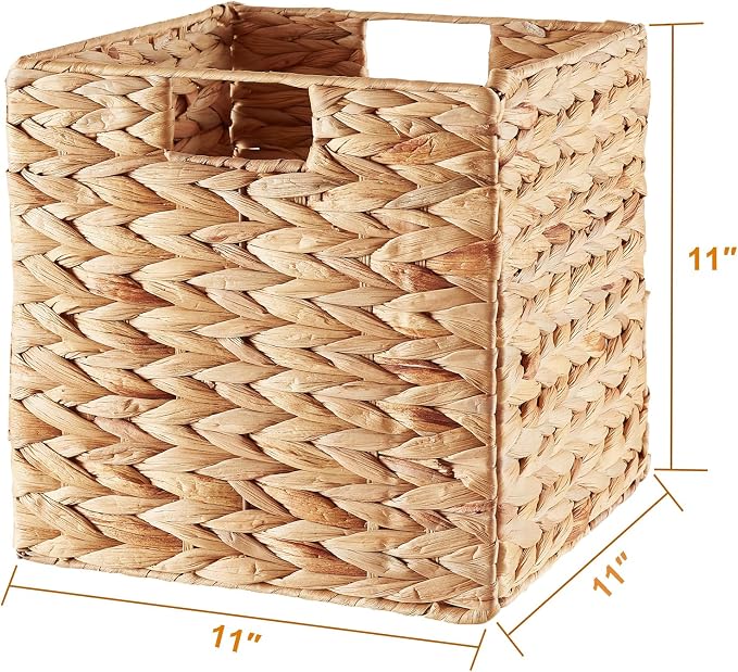 Wicker Storage Basket, Set of 2 Water Hyacinth Storage Baskets for Organizing, 11x11x11 Storage Cube Bins, Wicker Storage Cubes, Natural Foldable Square Baskets for Shelf Laundry Organizer - Image 7