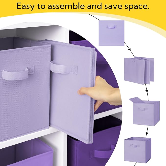Cupic Cupid 6-Pack 13x13 Storage Cube Bins, Fabric Cubes, Purple Gradient | Foldable, Reinforced Front Handle, Holds Toys, Books, Accessories, Fits Closet, Shelves, Playroom, Office, Cubby - Image 8