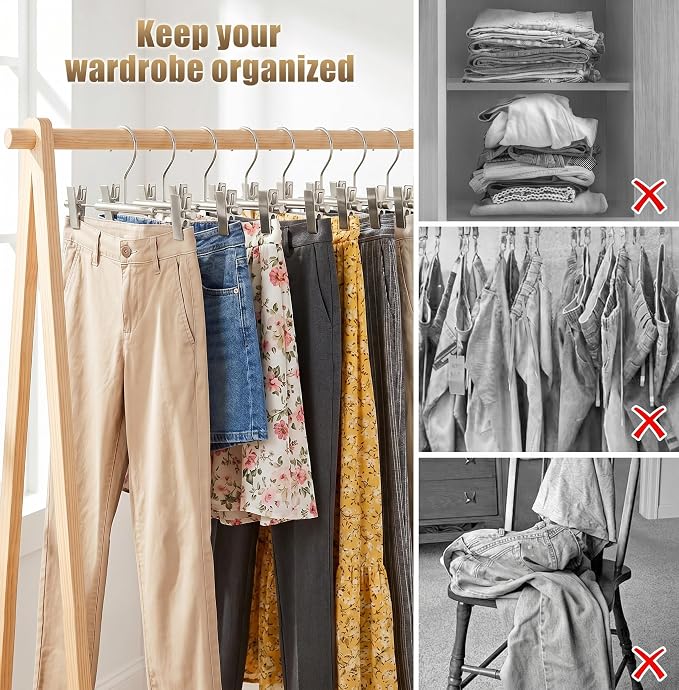 VWV 10 Pack Pants Hangers with Clips, 12.4 Inch Aluminum Skirt Hangers with 360° Swivel Hooks, Heavy Duty Space Saving Closet Hangers for Jeans, Slacks, Shorts (Matte Pearl Nickel) - Image 7