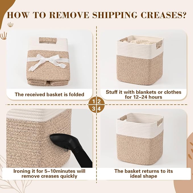 11 Inch Storage Cubes, 3 Pack Cube Storage Bins for Organizing, Cotton Rope Woven Baskets for Shelves, Bathroom, Kids Room, Closets, Baby Nursery - Image 8