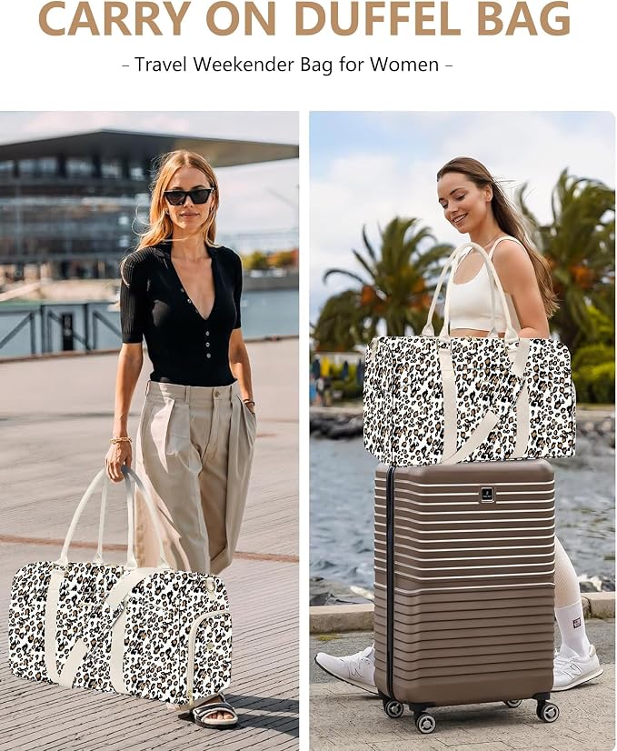 Women Weekender Travel Duffle Bag: Travel Duffel Overnight Bags with Shoe Compartment Large Carry on Tote with Toiletry Bag Weekend Traveling Yoga Gym Hospital Bag for Women with Wet Pocket Leopard - Image 8