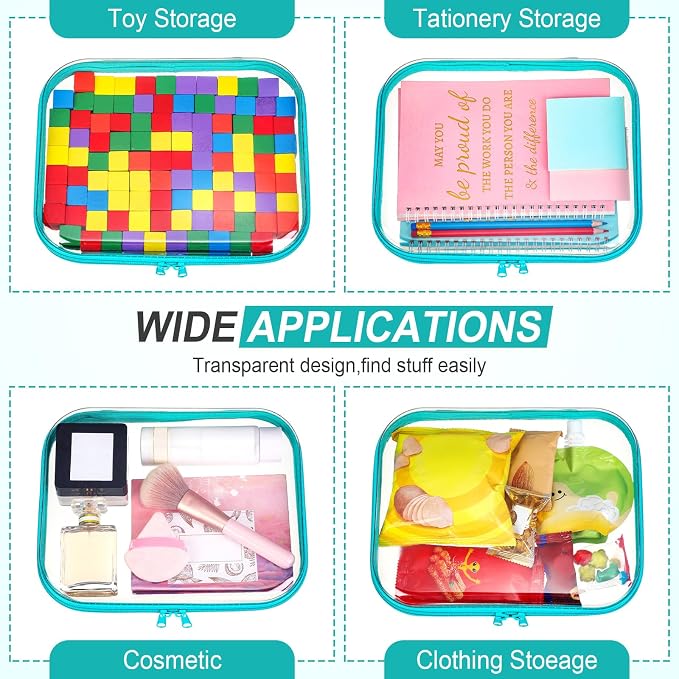 Sanwuta 6 Clear Hard Zipper Case,Teal,9.84 X 7.87 X 2 Inch | Pencil Case Pouches ,Makeup Bag,Plastic Toiletry Diaper Bag ,Travel Toy Storage,Waterproof Organizer Bins - Image 7