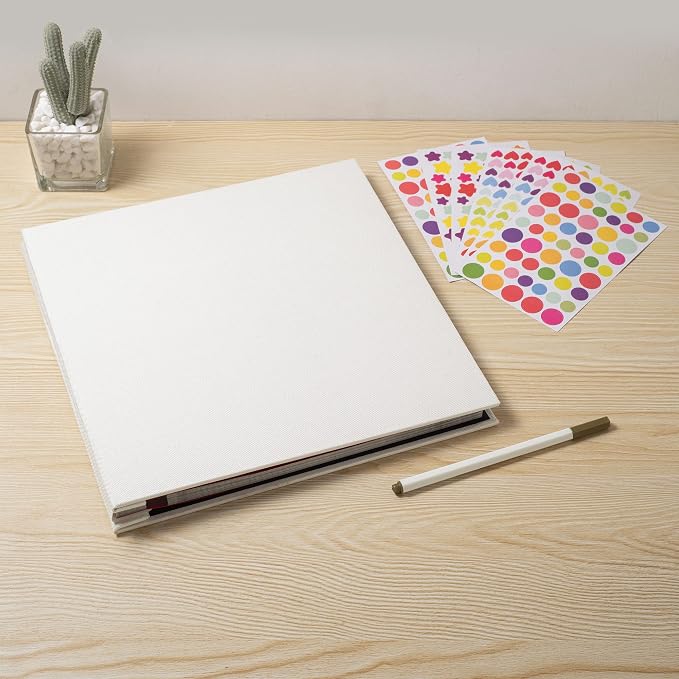 Photo Album Self Adhesive Scrapbook 3x5 4x6 5x7 6x8 Magnetic Album DIY Scrap Book 11x10.6 Inch 40 Black Sticky Pages Linen Cover DIY Photo Album(White) - Image 6
