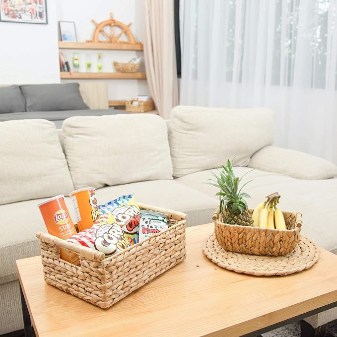 VATIMA Hyacinth Medium Wicker Basket 13.6x9.5x5.6" - With Handle, Living Room Decor, Rectangular Design - Image 9