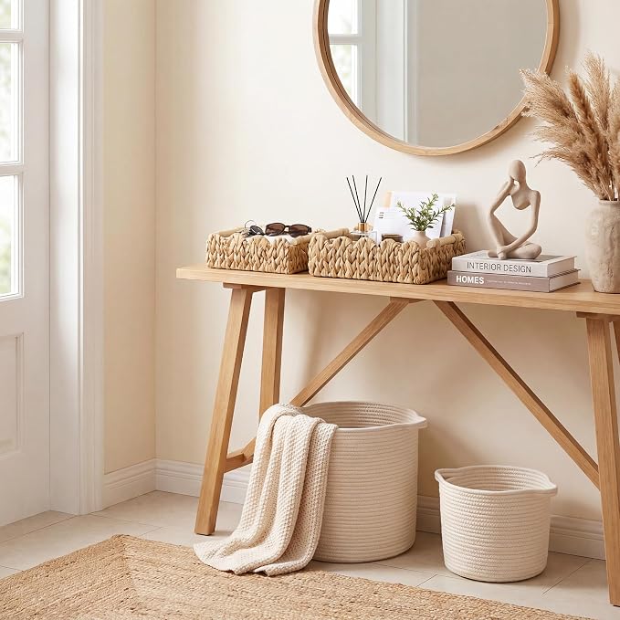 StorageWorks Toilet Paper Basket, Back of Toilet Basket with Wooden Handles | Scalloped Wicker Basket for Living Room, Decorative Scalloped Baskets for Storage, Wicker Baskets for Organizing and Decor - Image 9