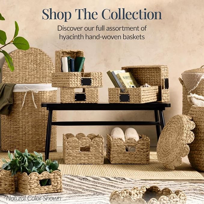 Best Choice Products 16x12 Scalloped Shelf Baskets, Woven Storage Bins, Storage Organizers for Pantry, Living Room, Bedroom, Nursery & Laundry, 2 Pack - Natural with White Trim - Image 8