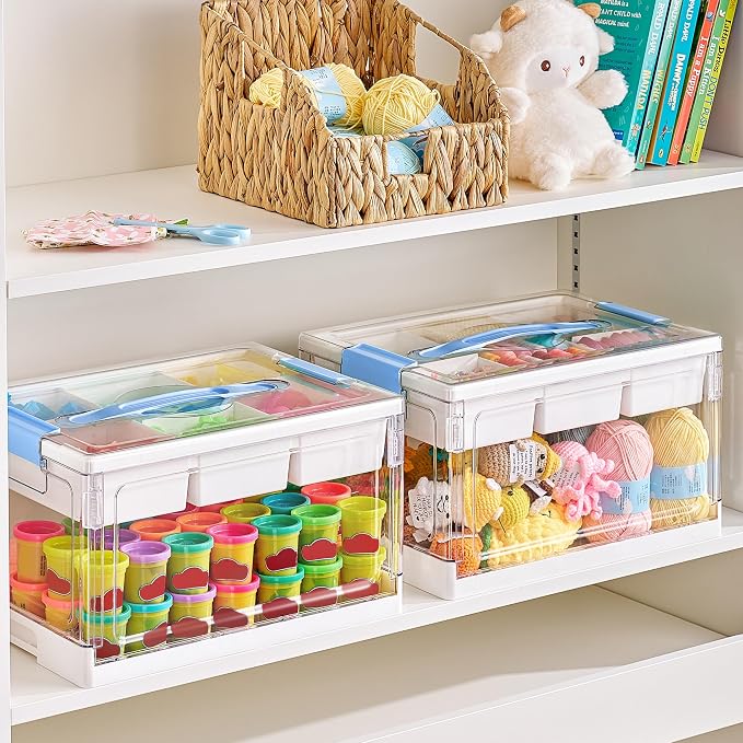 Vtopmart 24 QT Blue Clear Craft Organizer with Tray & Dividers, 1 Pack | Storage Box for Coloring Books, Modeling Clay, Molds and Art Supplies, Removable Tray for Craft Supplies Organization - Image 7