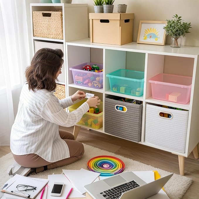Zonon 12 Pcs Plastic Cubby Storage Bin Back to School Classroom Cubby Organization Storage Container with 1 Pack Self Adhesive Label for Office School Library(Clear Macaron Color,11.61 x 7.68 x 4.92) - Image 7