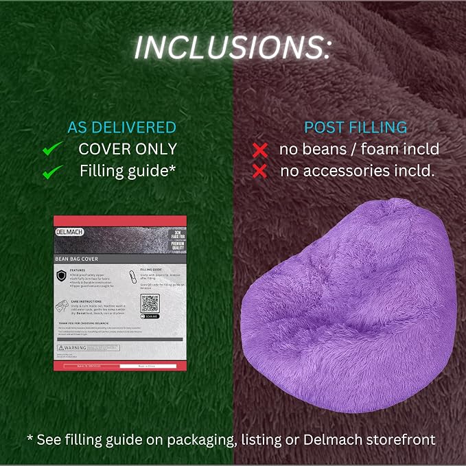 Bean Bag Stuffed Animal Storage Chair Cover (No Filler) for Kids and Adults. Extra Large Bird's Nest Beanbag Memory Foam Soft Premium (Purple (Faux Fur), 3ft (Cover Only)) - Image 6