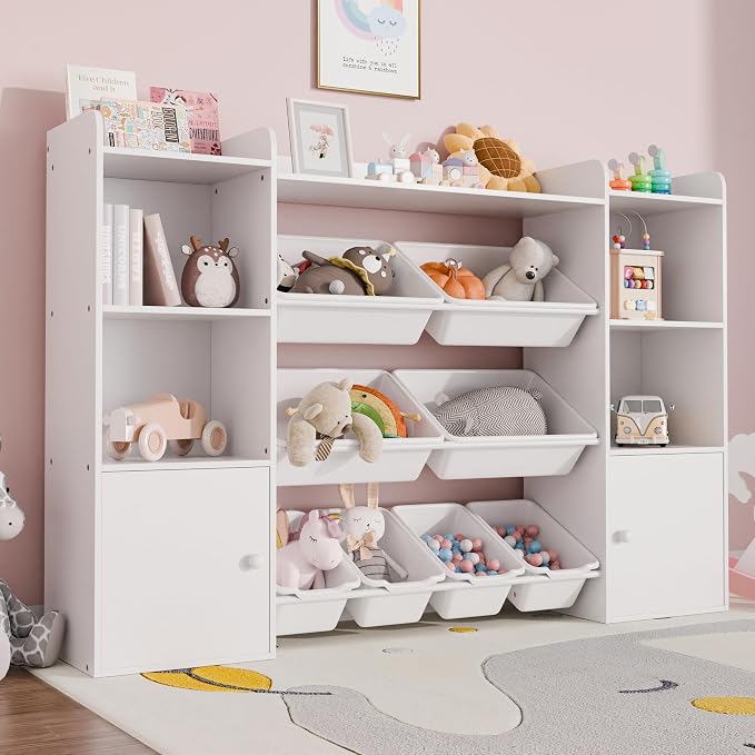 Xilingol Kids Toy Storage Organizer W/8 Removable Toy Bins, 4-Tier Toy Organizers W/6 Storage Cubbies, Kid Bookshelf and Toy Storage for Playroom, Bedroom, Kids Room, Classroom - Image 7