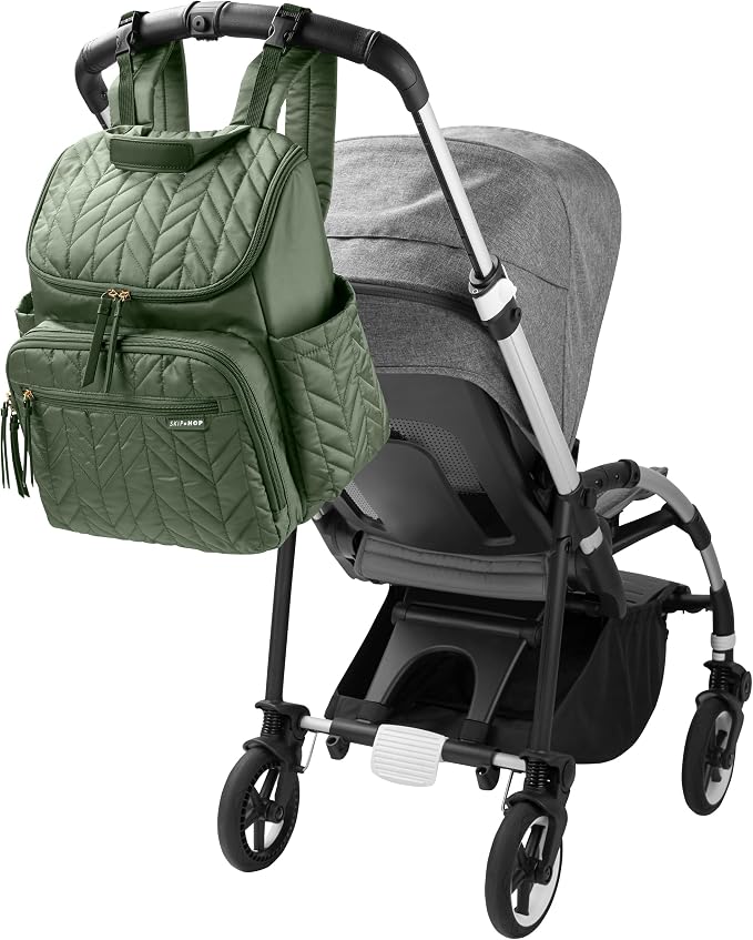 Skip Hop Diaper Bag Backpack: Forma, Multi-Function Baby Travel Bag with Changing Pad & Stroller Attachment, Sage - Image 7