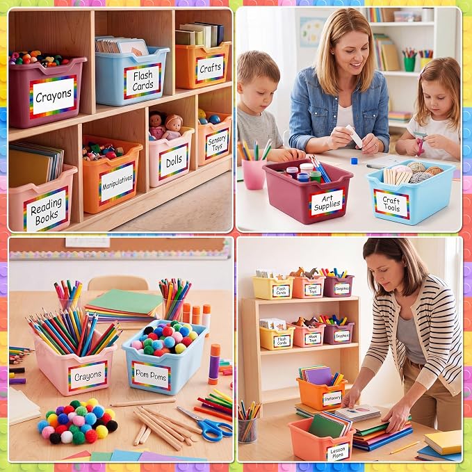 Funrous 72 Pack Plastic Cubby Bins for Classroom, Stackable Storage Bins with Rainbow Labels and Handles Cubby Organizer Containers for Teacher Supplies Home Office Daycare and Playroom (Orange) - Image 7