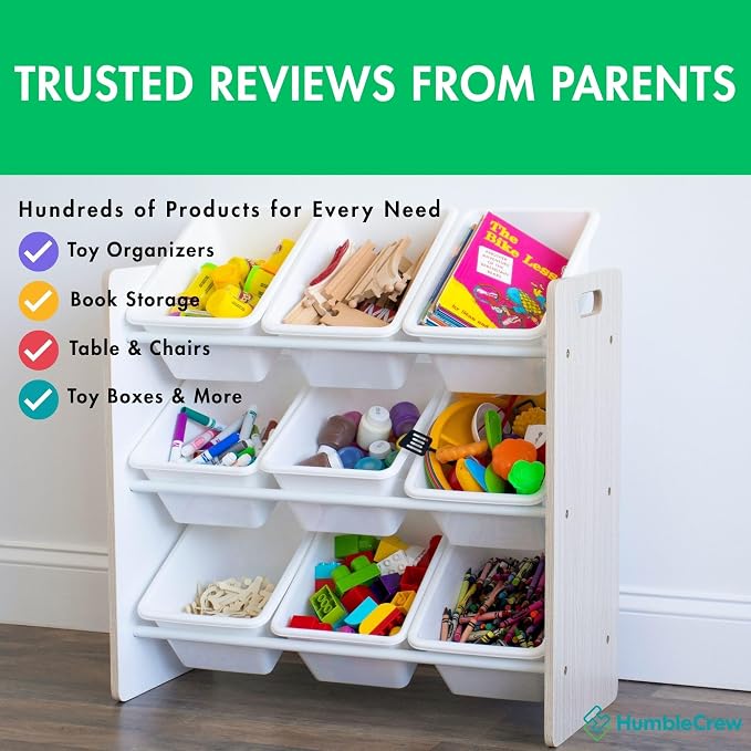 Humble Crew Kids Toy Organizer with 9 Bins, 3 Tier Storage for Playroom | Sturdy wood and steel toddler shelf, removable BPA-free containers, wall anchor anti-tip safety kit for bedroom or classroom - Image 7
