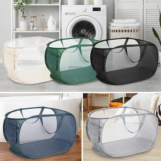 5 Pcs Durable Collapsible Laundry Baskets, Foldable Laundry Basket Large Opening, Pop Up Laundry Hamper with Pocket, Clothes Hamper with Handles for Laundry, Bathroom, Kids Room, Dorm or Trave - Image 7