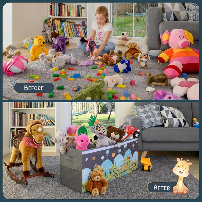 SoftOwl Extra Large Toy Storage Organizer with Lid - Sturdy, Collapsible Toy Chest Storage Box with Cute Design - Toys Bin with Dividers for Kids, Boys, Girls, Nursery, Bedroom, Play room 37"x16"x14" - Image 6