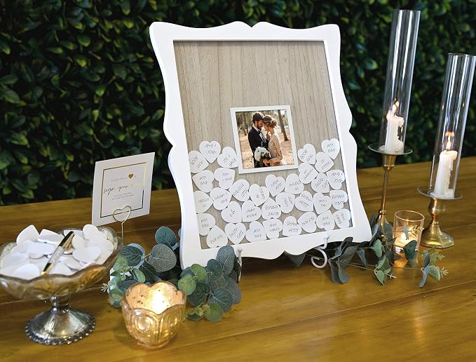 Wedding Guest Book Alternatives | Drop Top Frame 85 hearts | Large photo insert | Unique guestbook alternatives baby shower | guest book alternatives birthday party | retirement | funeral guest book - Image 8