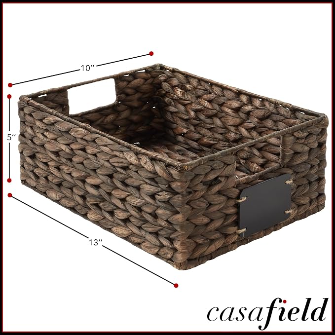 Casafield Set of 4 Water Hyacinth Pantry Baskets, 10" x 13" x 5", with Chalkboard Labels and Chalk Marker - Espresso, Woven Storage Bin Organizers for Kitchen Shelves - Image 7