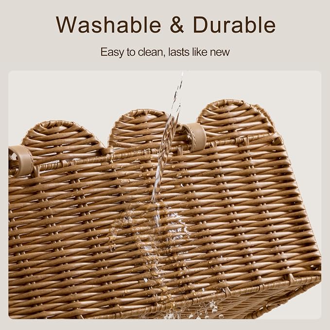 HBlife Baby Diaper Caddy Organizer, Large Portable Scalloped Plastic Wicker Woven Basket with Divider, Nursery Diaper Station, Baby Shower Gifts Basket, Car Organizer, Washable Waterproof - Image 7