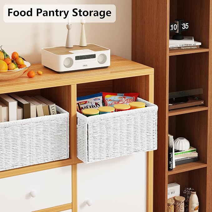 2 Packs Large Wicker Storage Basket, Closet Storage Baskets Bins for Shelves, Decorative Collapsible Baskets for Organizing Clothes Toy Nursery Bathroom Organizers and Storage, White - Image 7