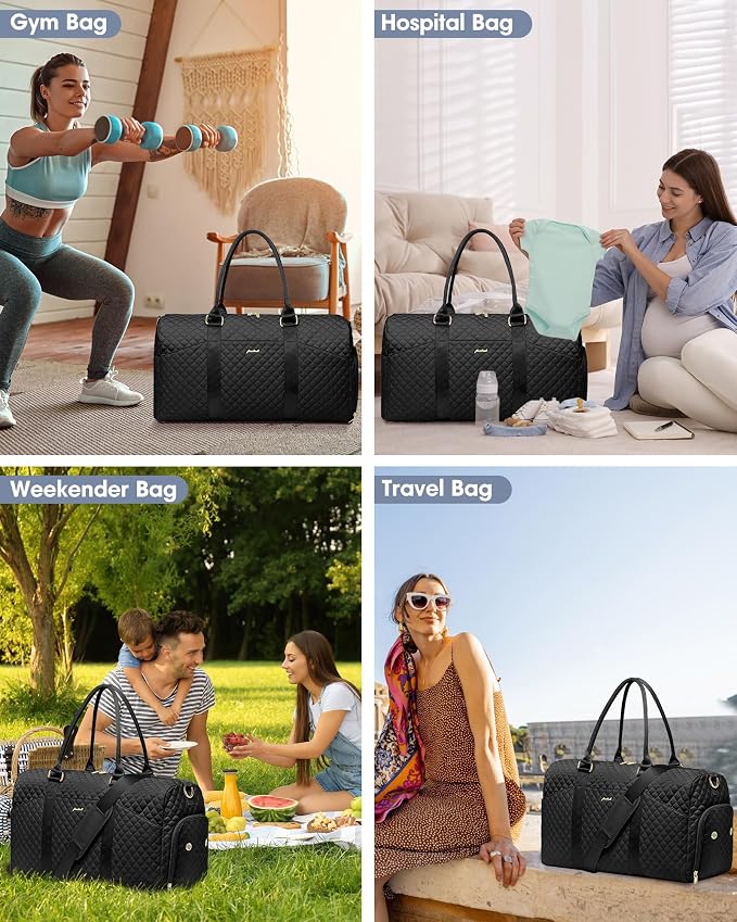 FOCDOD Travel Duffle Bag for Women - Weekender Bags with Shoe Compartment Large Carry on Overnight Tote Bag with Toiletry Bag Traveling Yoga Gym Bags with Wet Pocket Mommy Hospital Bag Black - Image 8