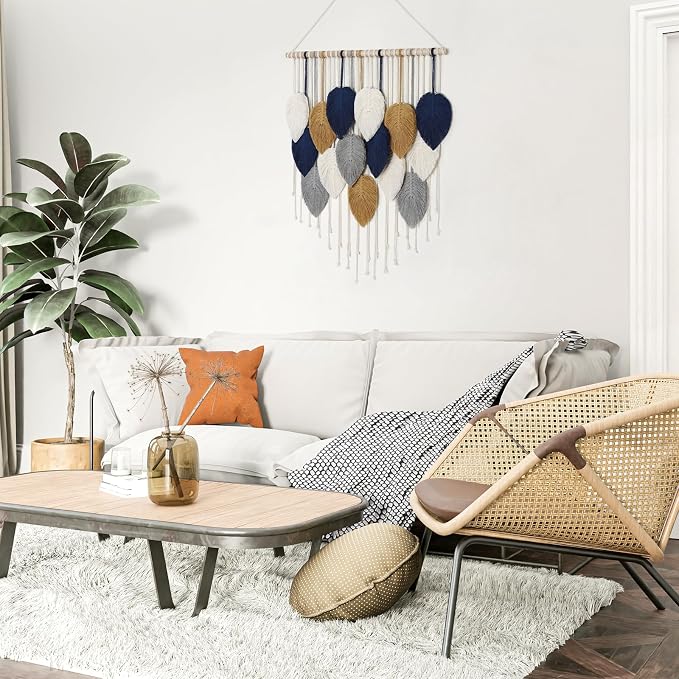 Alynsehom Macrame Wall Hanging, Boho Handmade Woven Leaf Tapestry, Chic Wall Art Decor for Bedroom Living room Nursery Apartment Ornament (23.6" W x 29.5" L) - Image 7
