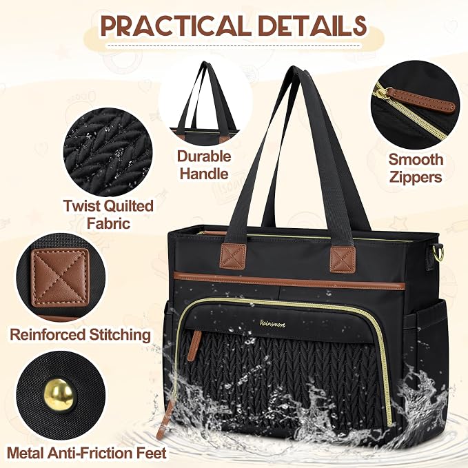 RAINSMORE Diaper Bag Tote, Large Diaper Baby Bag Waterproof Multifunctional Diaper Bag with Pacifier Case & Changing Pad - Image 7