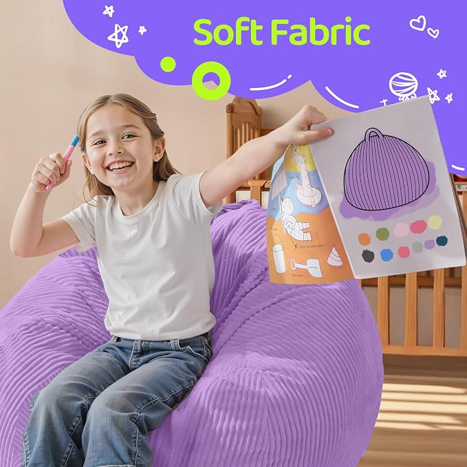2FT Bean Bag Chair: 2' Small Bean Bags with Memory Foam Filled | Beanbag Chairs with Handle,Teardrop Bean Bag Sofa with Corduroy Machine Washable Cover for Living Room,Bedroom-Purple - Image 7