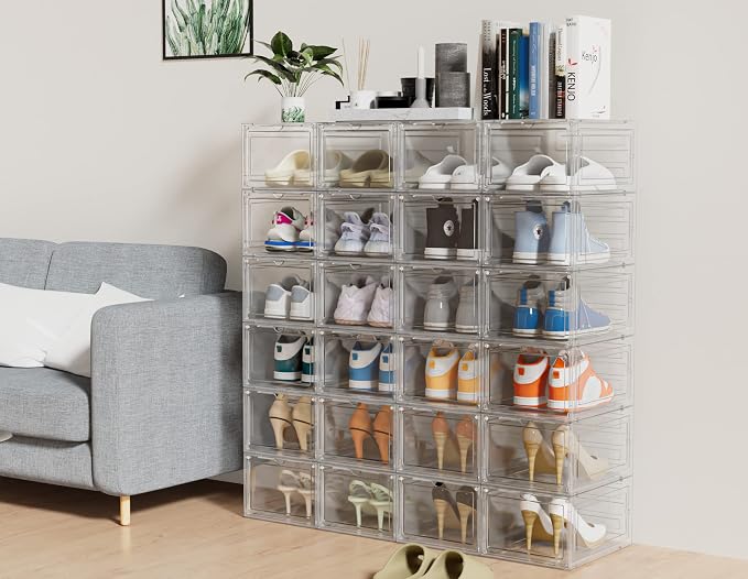 HOMIDEC Shoe Storage, 6 Pack Shoe Organizer Clear Hard Plastic Shoe Box | Shoe Boxes Clear Plastic Stackable, Shoe Storage Box with Lids for Size 13, Transparent - Image 9