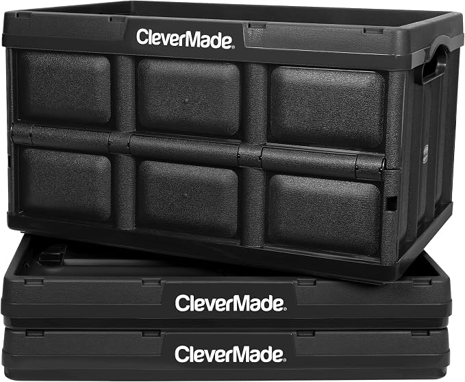 CleverMade Collapsible Storage Bins, 62L, 3 Pack Foldable Storage, Obsidian | Haul Bulk Groceries and Oversized Gear in Fewer Trips | Each Bin Holds 100 lb, Stacks Securely, and Folds to 2.75 Inches - Image 10