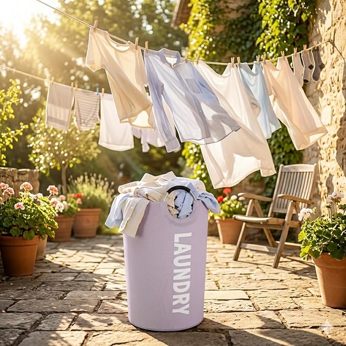 115L Collapsible Laundry Bag with Handle,Large Dirty Clothes Hamper Foldable Laundry Hamper,Purple Collapsible Laundry Basket Dorm Waterproof Hamper Tall Washing Bin,Storage Container for Snacks Dolls - Image 7