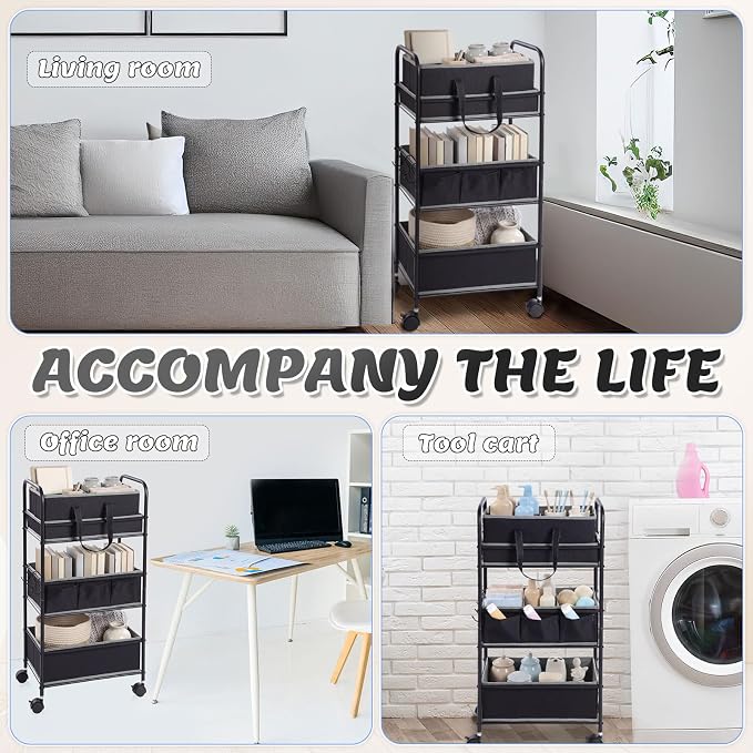 Honeydak 2in1 Baby Diaper Caddy Organizer Cart 3 Tier Large Capacity Metal Utility Bedside Rolling Cart with Divider Newborn Registry Nursery Essential Must Have Crib Bedroom Baby Shower(Black) - Image 6