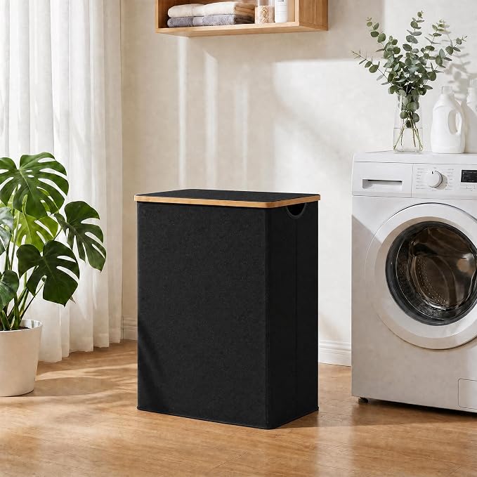 efluky Laundry Hamper with Lid, Double Laundry Basket with 2 Removable Bags, 2 Section Laundry Bin with Bamboo Handles for Bathroom, Bedroom & Laundry Room, 170L (44.9 Gallon) Black - Image 6