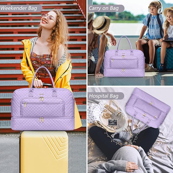 Large Women Travel Duffle Bag, Weekender Bags for Women with Shoe Compartment, Carry on Overnight Bag with Toiletry Bag, Gym Duffel Bag with Wet Pocket, Hospital Bags for Labor and Delivery 3 PCS Set - Image 6