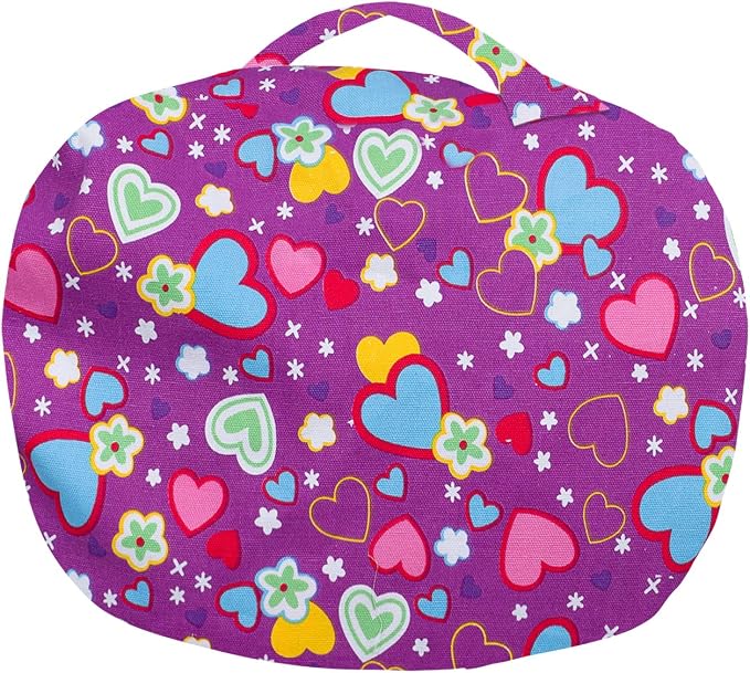Posh Creations Stuffable Kids Stuffed Animal Storage Bean Bag Chair Cover - Childrens Toy Organizer, Medium-27 - Canvas Multi-Colored Hearts on Purple - Image 6
