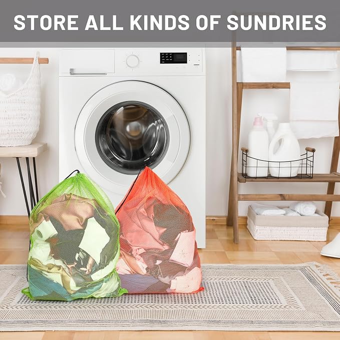 Berlune 36 Pcs 32x24 in Large Laundry Bag Colorful Extra Large Mesh Laundry Bag Bulk with Drawstring Heavy Duty Mesh Machine Washable Drawstring Pouch - Image 7