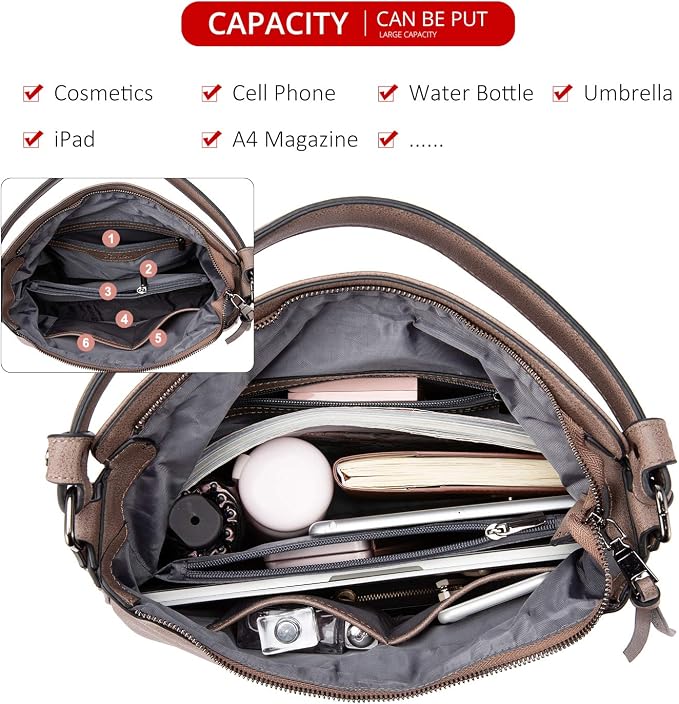 Hobo Crossbody Bag for Women, Designer Shoulder Purse Handbags - Image 10