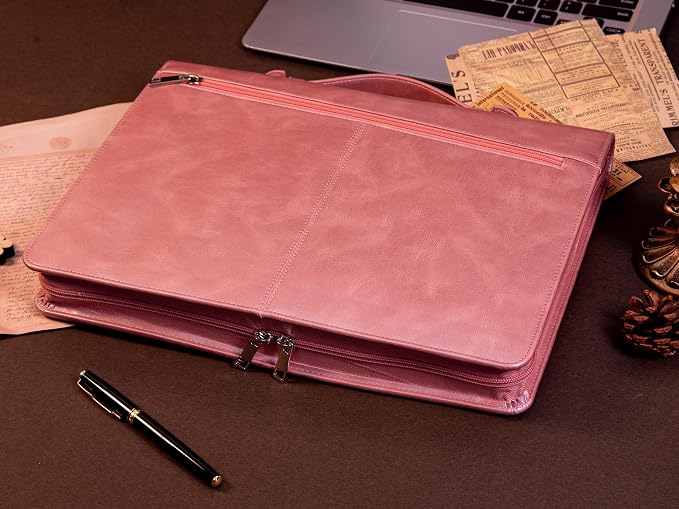 AZXCG Portfolio Binder, Pink Padfolio with Handle and Zipper,Leather Padfolio for Women,Professional Business Portfolio Organizer with A4 Notepad Holder for School,Work - Image 9
