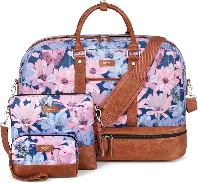 Weekender Bag for Women, Large Overnight Bag Canvas Travel Duffel Bag Carry On Tote with Shoe Compartment 21" 3Pcs Set - Image 9