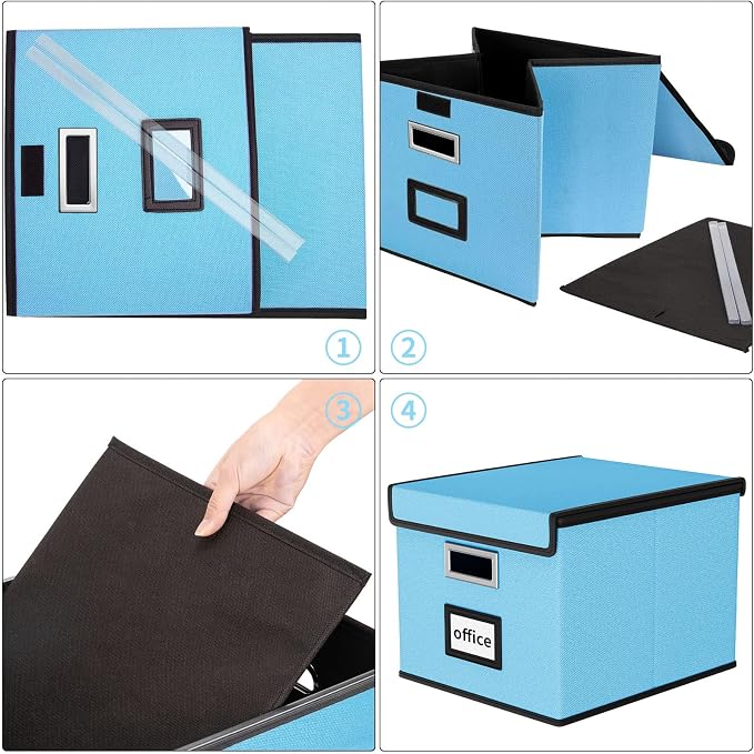 File Organizer Box with Lids, Collapsible File Folder Organizer | File Box with Plastic Slides for Office Document Storage, Filing Bin for Letter Size Hanging File Folders (1 Pack, Sky-blue) - Image 7