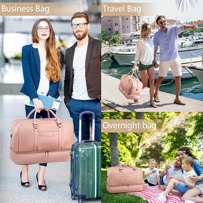 4-in-1 Waterproof Faux Leather Overnight Travel Bag for Women Men | Hospital Gym Weekender Bag Carry On Personal Item Travel Duffel Bags with Shoe Compartment Toiletry Bag Fit 21" Laptop - Image 7