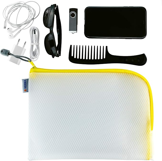 Herma 20011 Zip Toiletry Bag A5, Transparent (26 x 20 cm) Small Zippered Travel Pouch for Cosmetics, Liquids, Make-up, Toothbrush, Clear Cosmetic Bag with Zipper in Yellow - Image 7