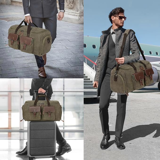 Wildroad Garment Bags for Travel - Canvas Duffle Bag with Shoe Compartment | Gifts for Men, Holiday Birthday Gift for Dad, Husband & Partner, Carry-on Size, 2 in 1 Hanging Suitcase Suit Business - Image 9