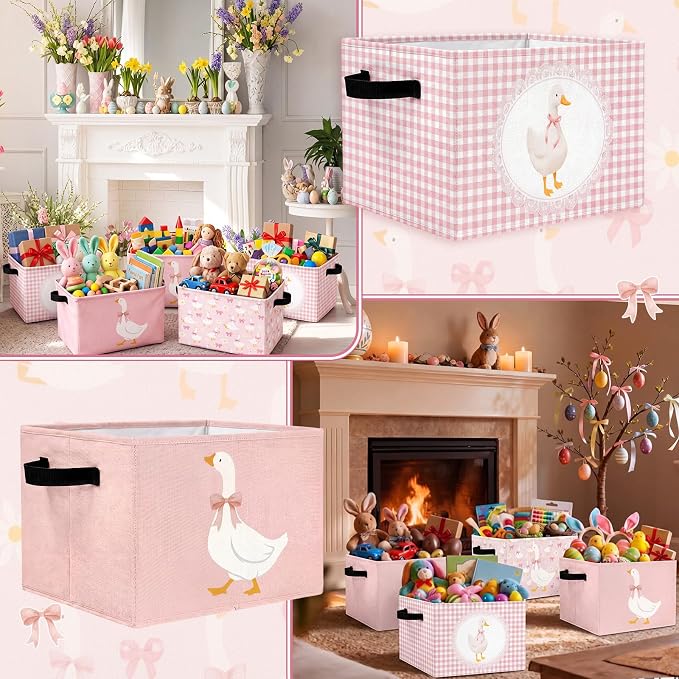 CHENGU 6 Pack Pink Silly Goose Storage Bin Cute Collapsible Storage Basket for Girl Large Foldable Laundry Box with Handle Decorative Clothing Basket for Girl Nursery Bedroom Home Baby Shower Birthday - Image 7