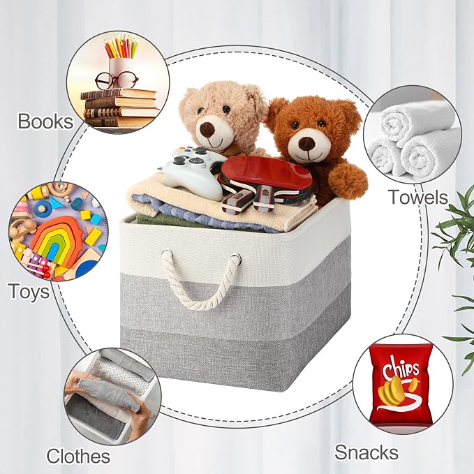 meekoo 8 Pack Collapsible Storage Bins Fabric Storage Bins Polyester Fabric Baskets with Handles Linen Closet Organizer for Shelf Home Closet Towels Toys(15 x 11 x 9.5 in,Mixed Gray) - Image 7