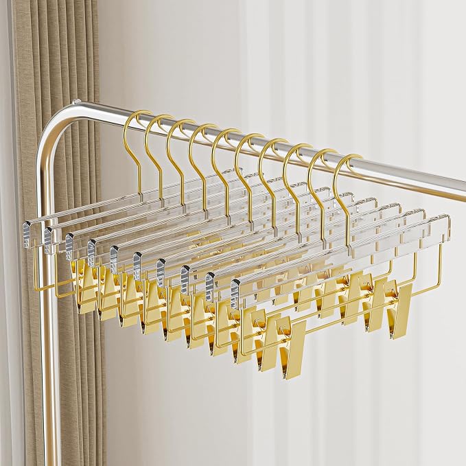 Gold Acrylic Pants Hangers 10 Pack with Adjustable Clips | Non-Slip & Heavy Duty Hangers for Pants, Skirts, Jeans, Trousers, Scarves, Adults & Kids, Clothing Closet Storage - Image 8